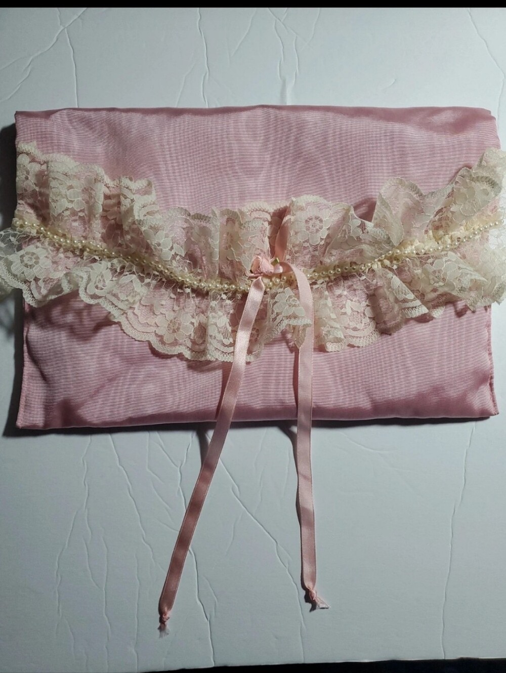 Vintage Victoria's Secret Lingerie Bag Pink Ivory Lace 1980's Pocket
